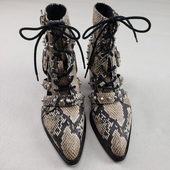 Sam Edelman Elana Studded Boot Womens 7.5 Beige Leather Snake Cut Out Ankle Heel - Picture 3 of 16